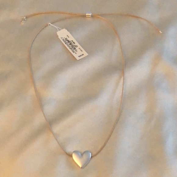 Lucky Brand Silver Tone Puffy Heart Slider Pendant Necklace Cord Detailing NWT - Picture 2 of 11